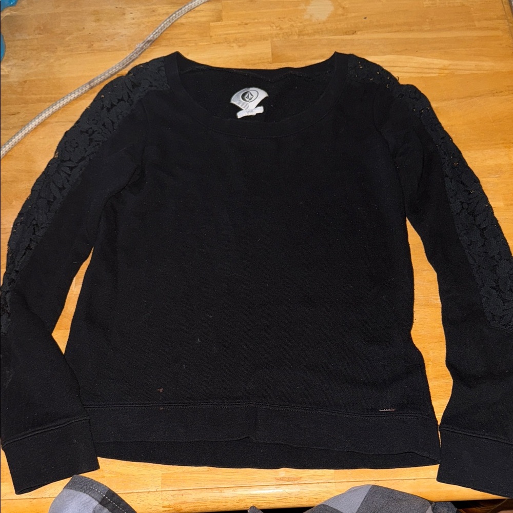 Volcom Black Long Sleeve Lace Top